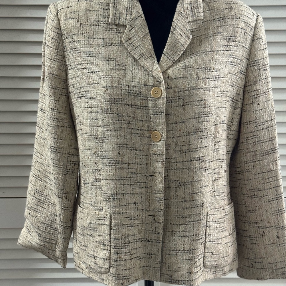 Vintage Burberry's of London Tweed Blazer Women's Size 12 Neutral Wool Blend
